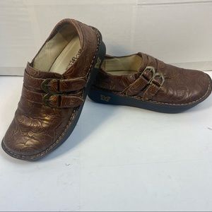 ALEGRIA ALLI Brown ROSE Clogs Double Buckle Leather Women's Sz 38/ 8 -8.5